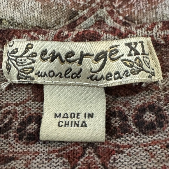 Energe XL Top Shirt Brown Paisley Scoop Neck 3/4 Sleeve Knit Embellished Stretch - Picture 5 of 7